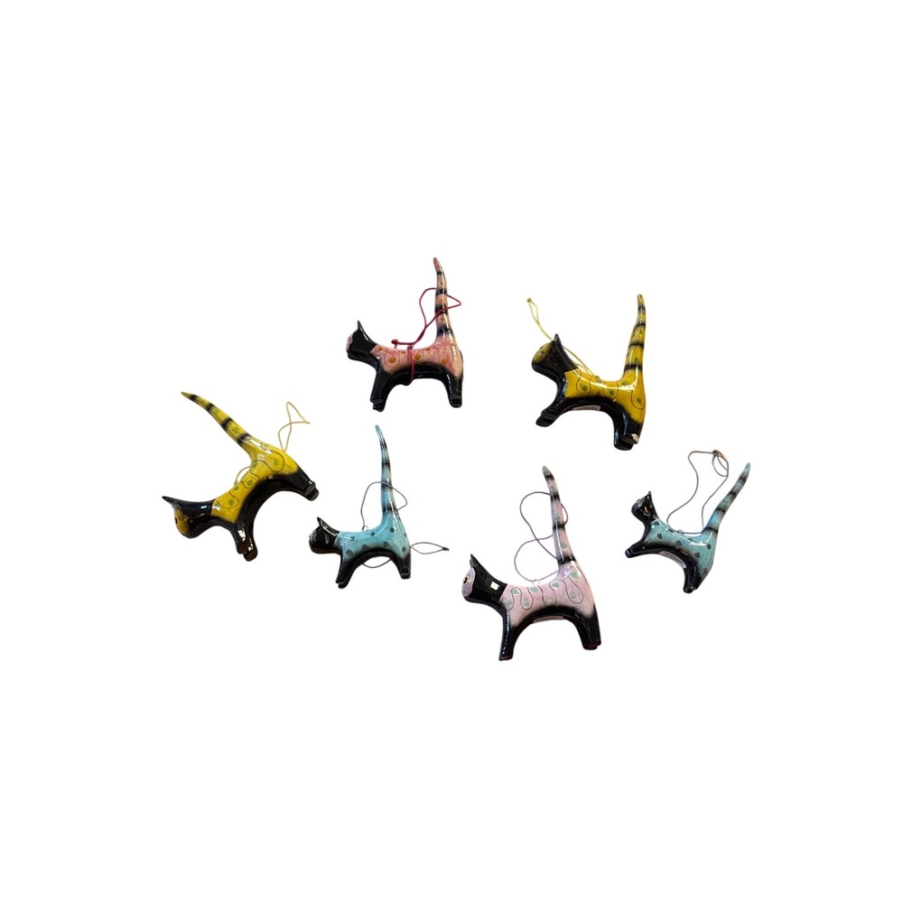 Vintage set of 7 Cat Figurines Ornaments Whimsical Festive Decor